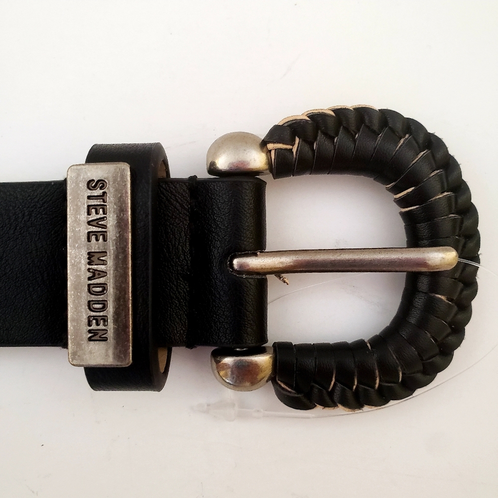 Steve Madden Black Braided Buckle Leather Belt